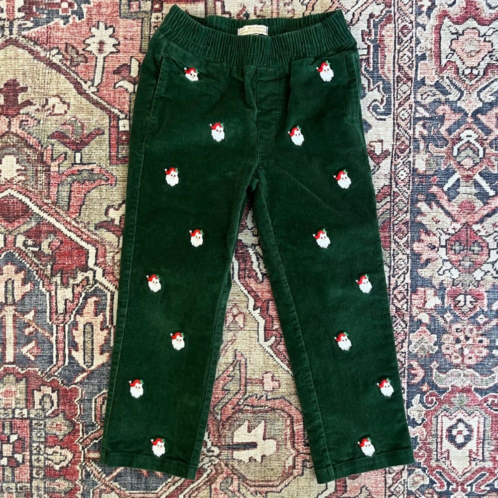 TBBC Green Corduroy Santa Embroidered Pants Christmas